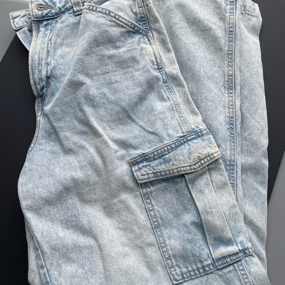 Tall 32”w sz6-8 wide leg H&M Divided distressed look blue jeans cotton cargo - Picture 7 of 8